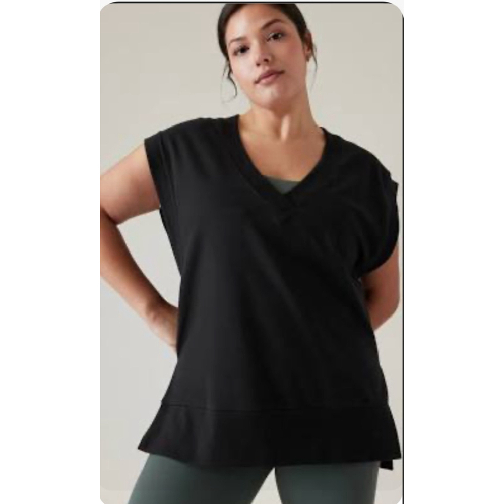 Athleta Retroterry V Neck Sweatshirt Tee Black Small